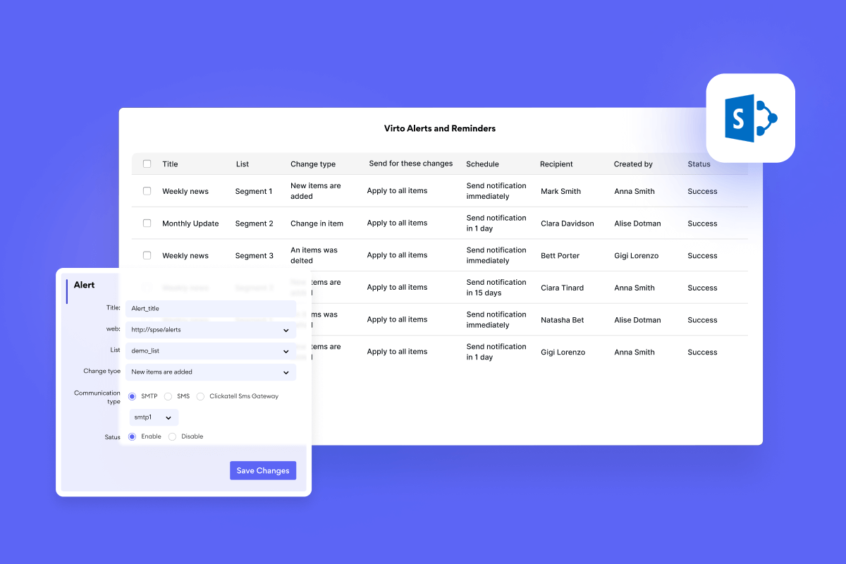 Virto Notifications & Reminder Web Part for SharePoint