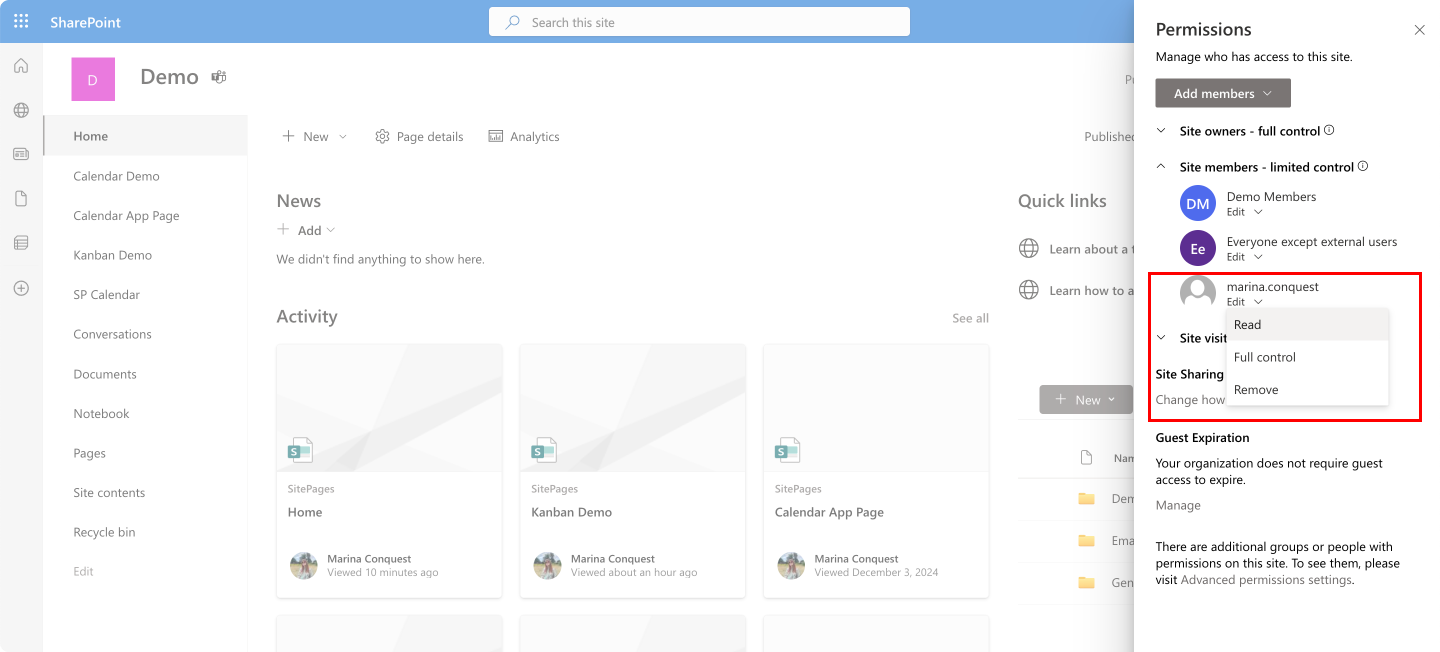 Pic. 4. Navigating to the added user permissions.