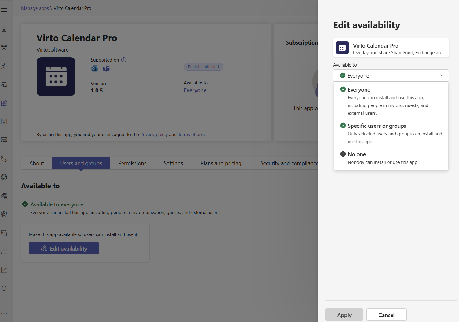 Edit app's availability in Microsoft Teams