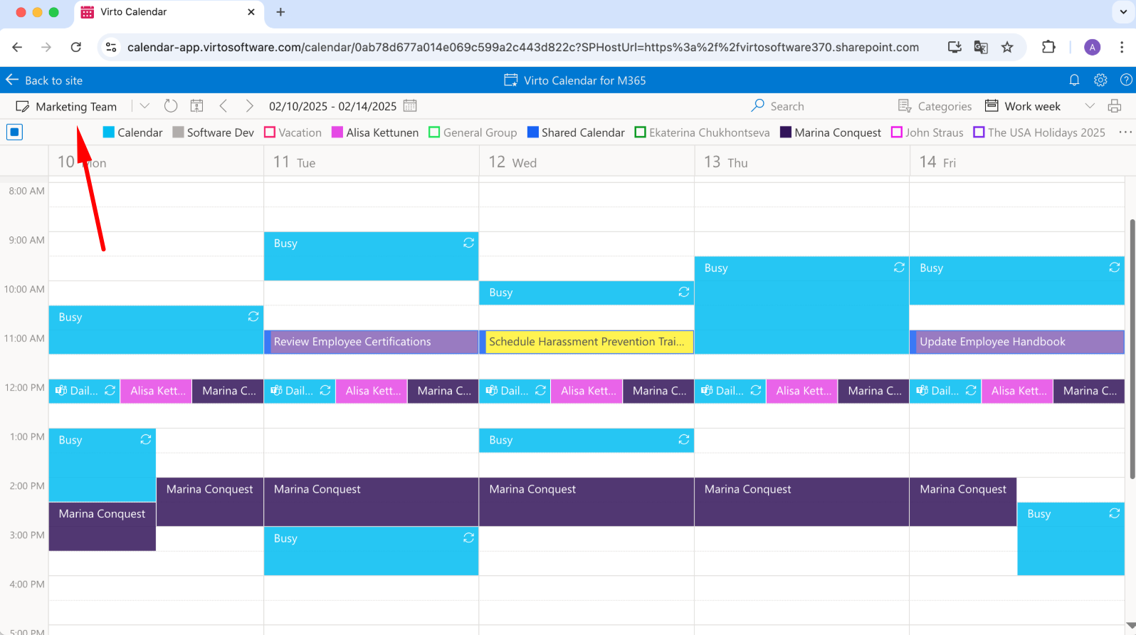 Pic. 4. Sample Virto Calendar App for teams. 