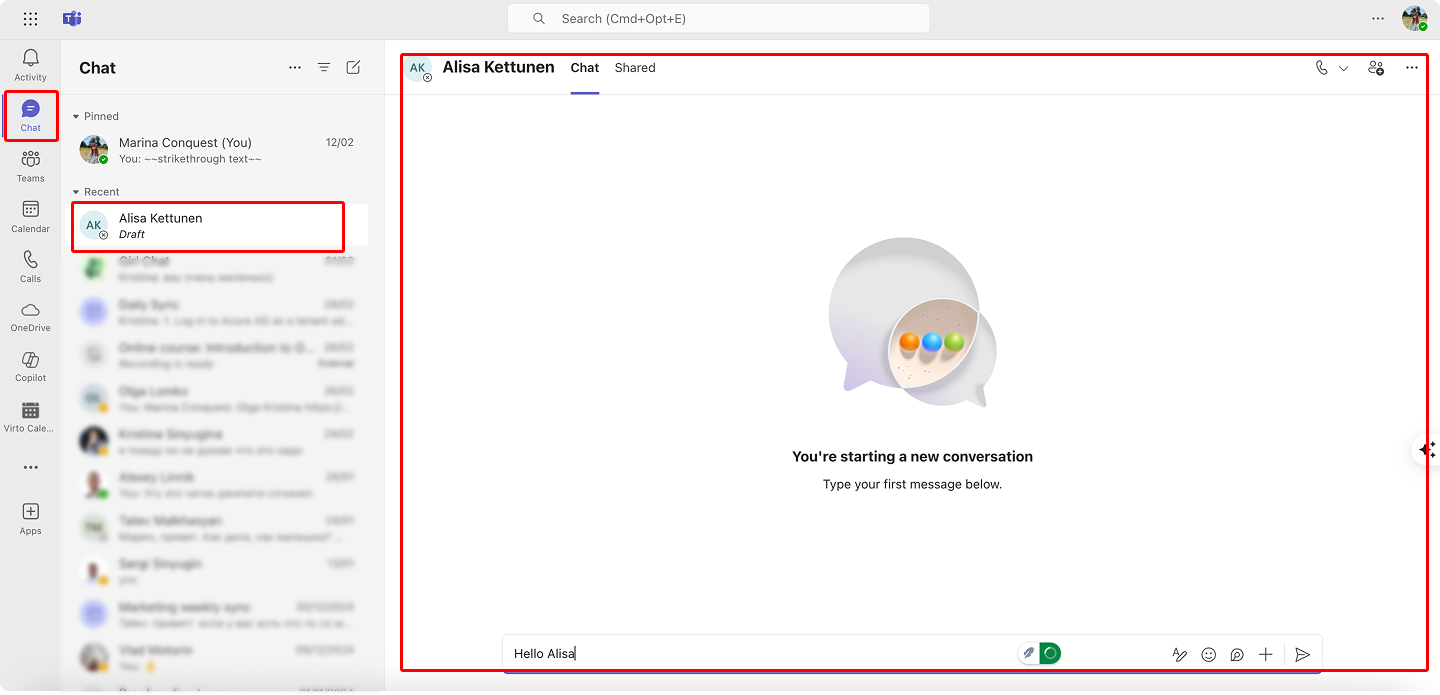Pic. 4. Teams interface with an example chat.