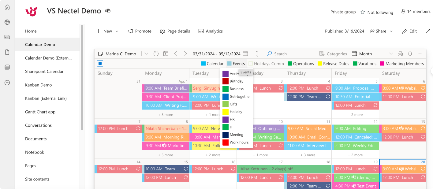 Pic. 7. Sample color-coded Virto Calendar overlaid view.