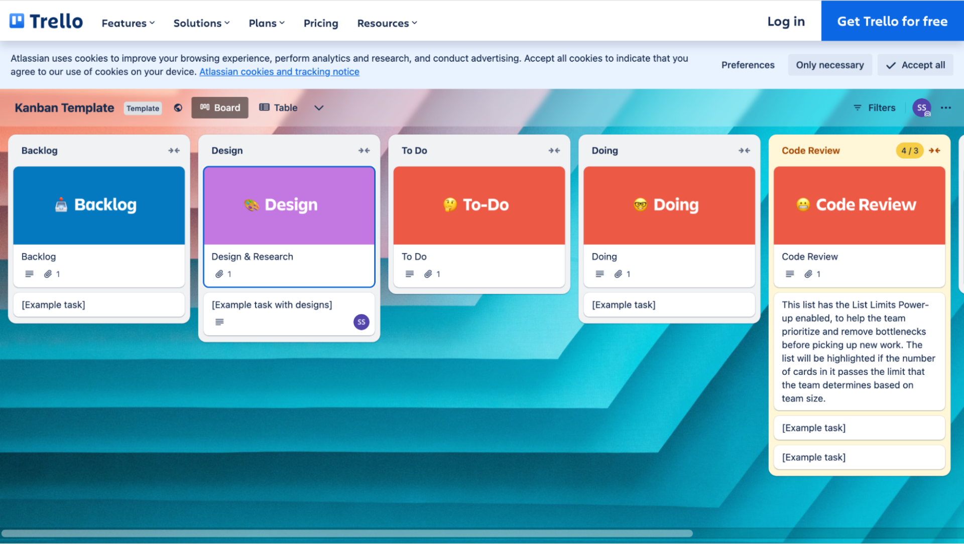 Kanban template from Trello.