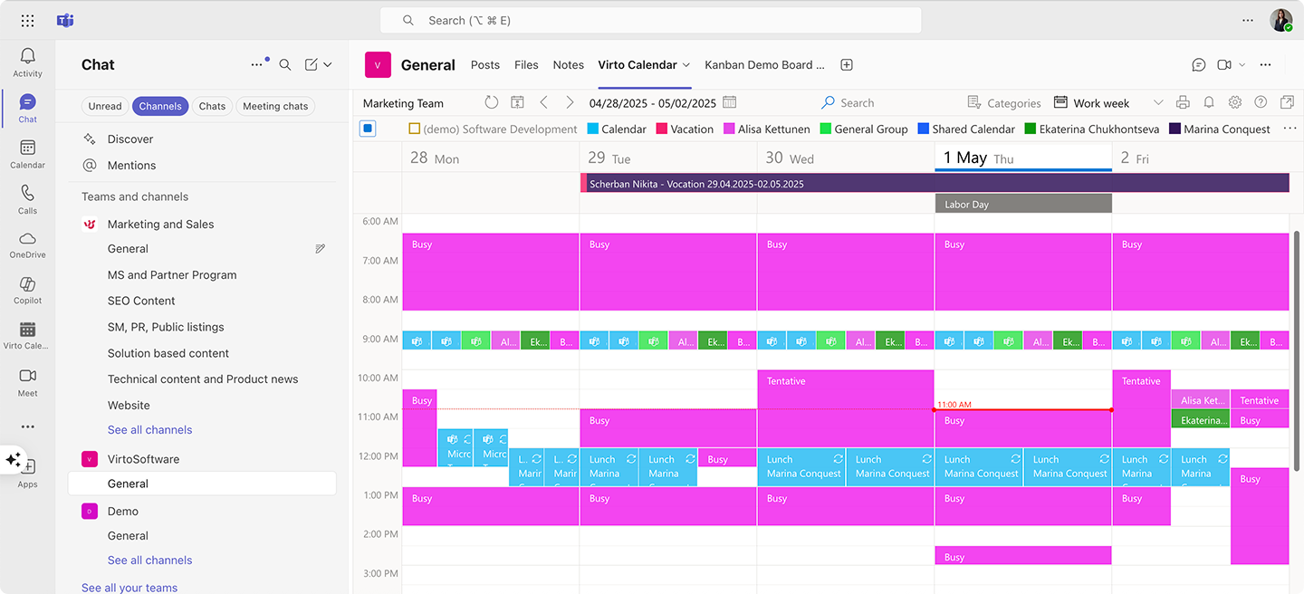 Virto Calendar App within Teams