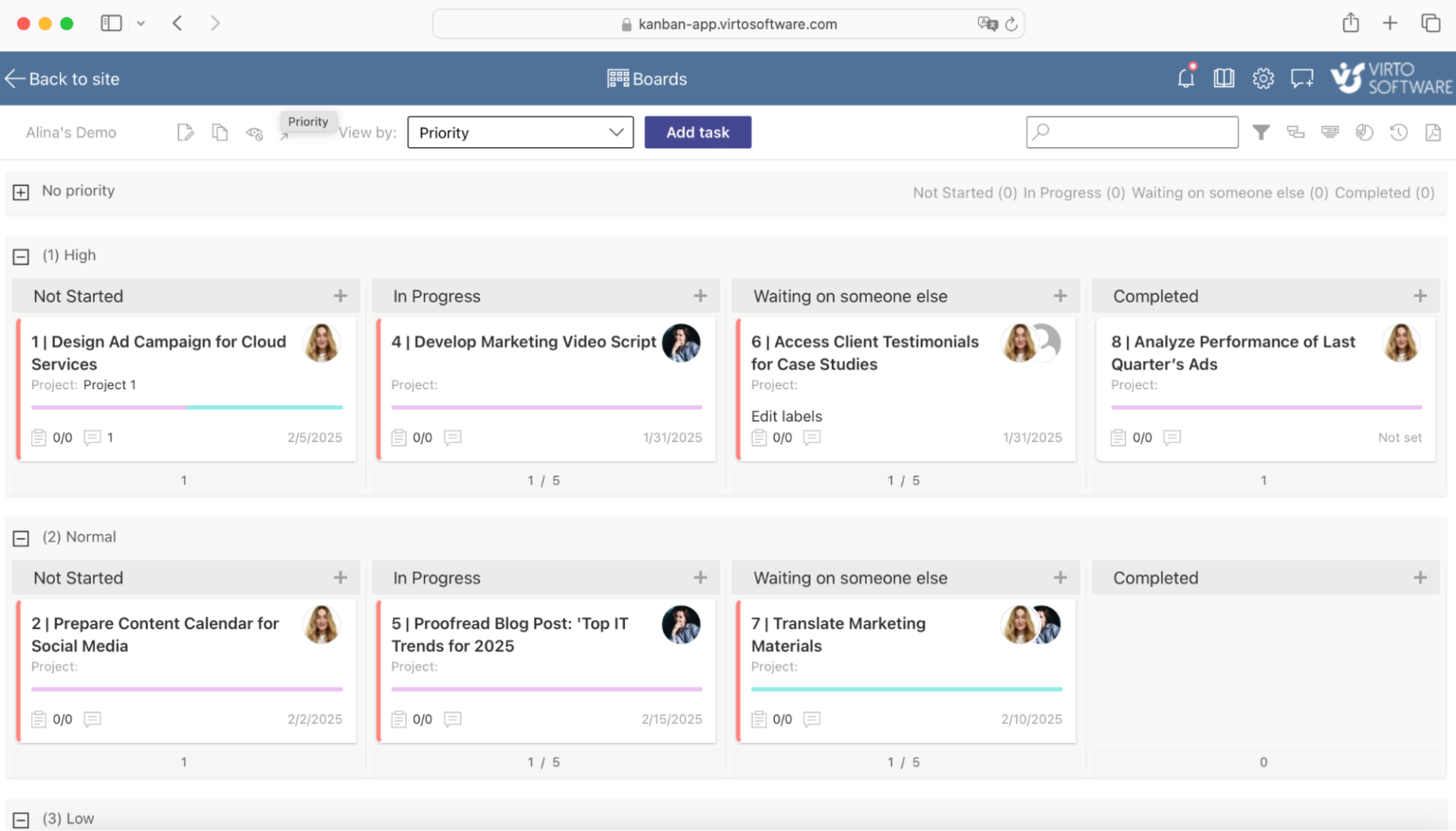Virto Kanban board.