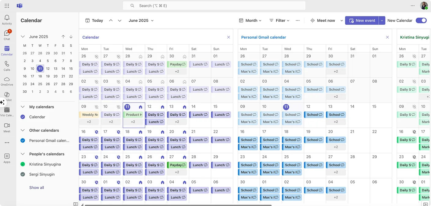 Teams native calendar
