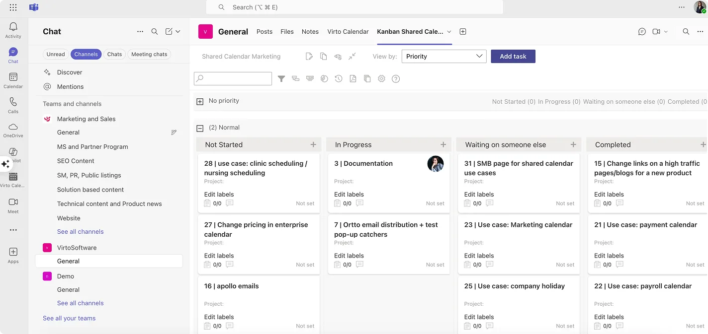 Virto Kanban Board App in Teams