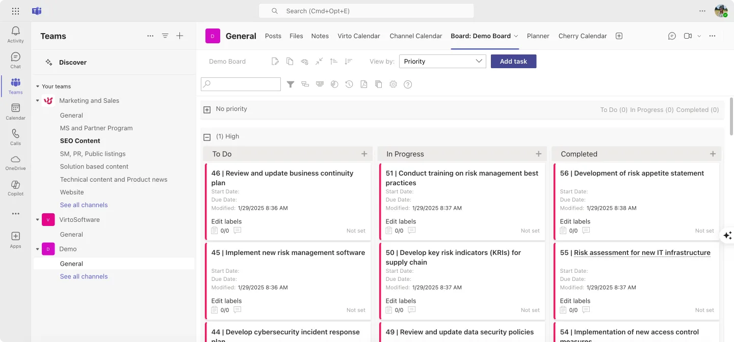 Example Kanban Board App in MS Teams.