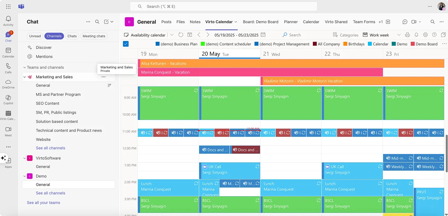 Example Virto Calendar in Teams