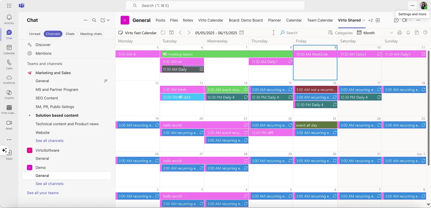 Example Virto Shared Calendar