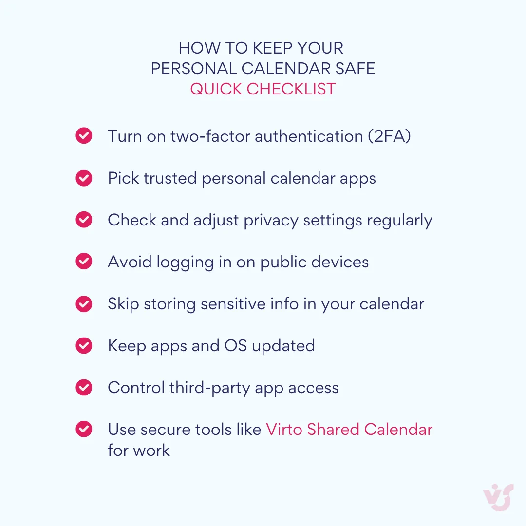How to keep your personal calendar safe: quick checklist. 
