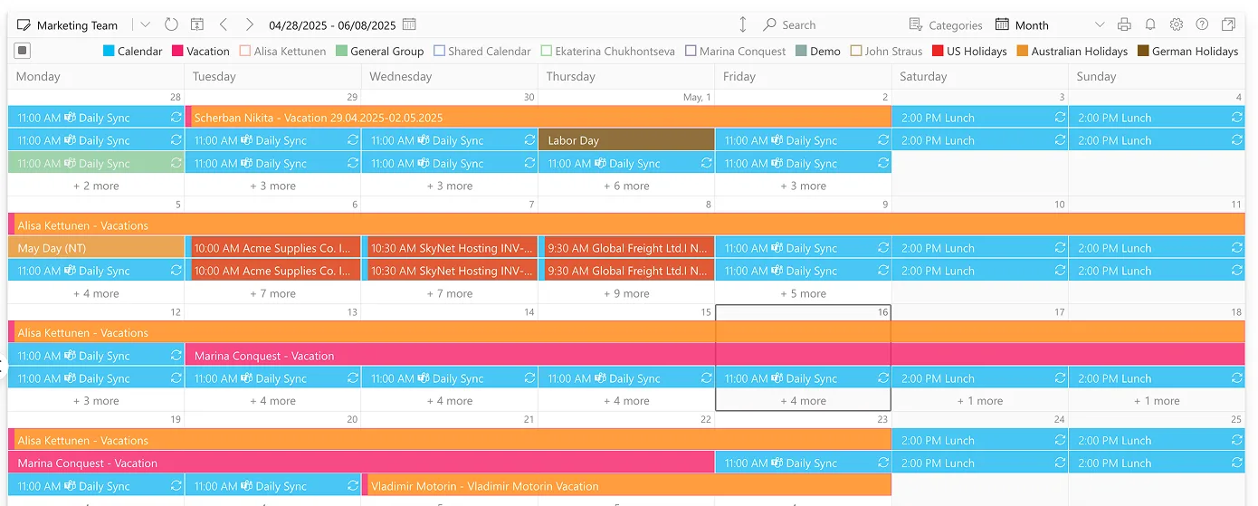 Sample Virto Calendar in SharePoint