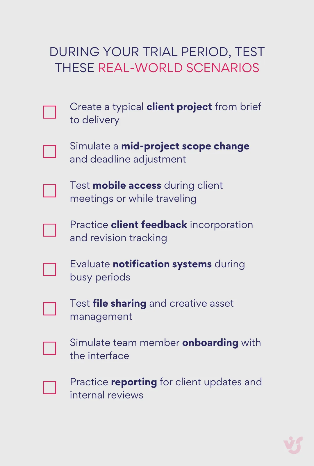 Testing Checklist for Software Evaluation.