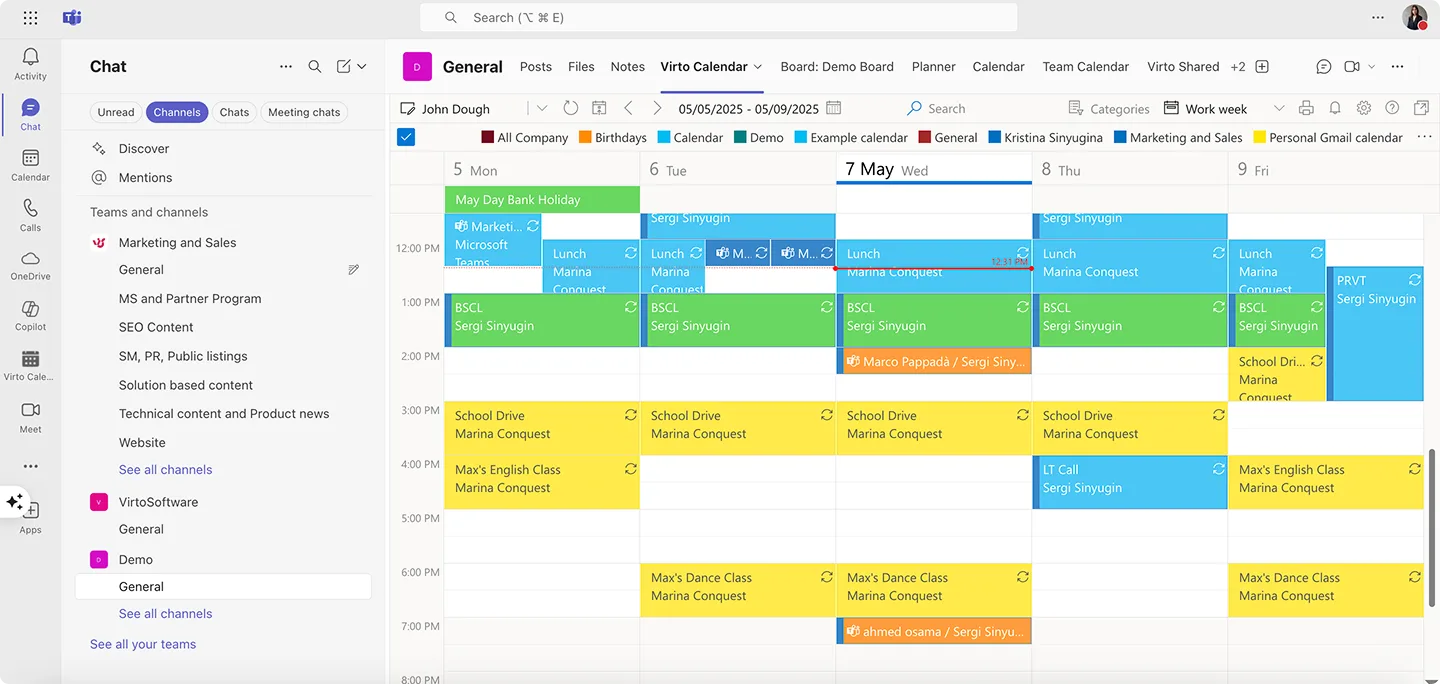 Virto Calendar within Teams.