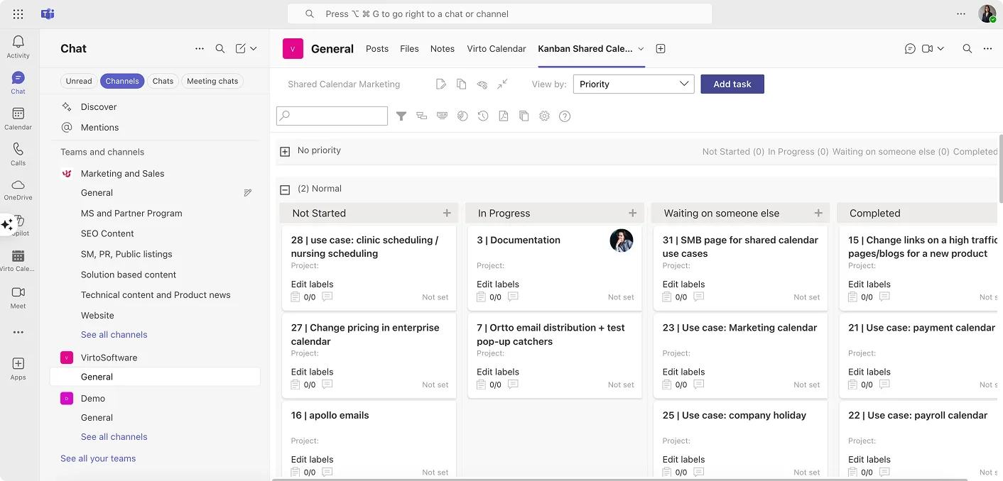 Virto Kanban Board App in Teams