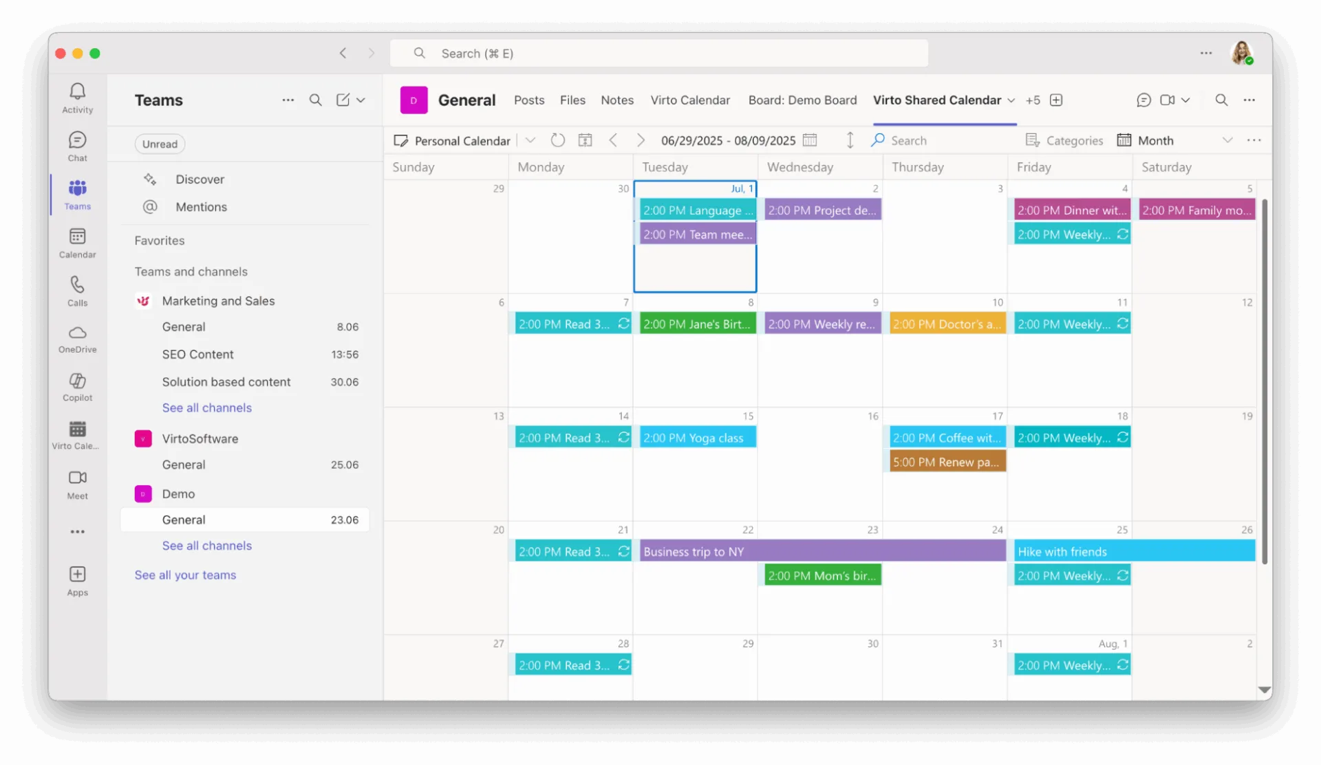 Pic. 4. Virto Shared Calendar in Microsoft Teams. 