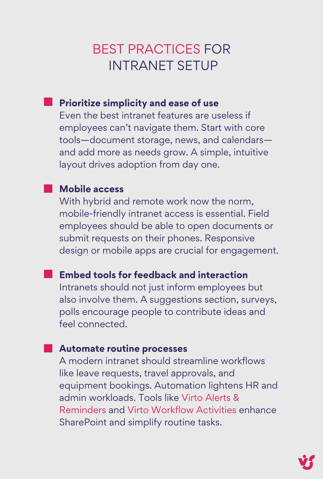 Best practices for intranet setup