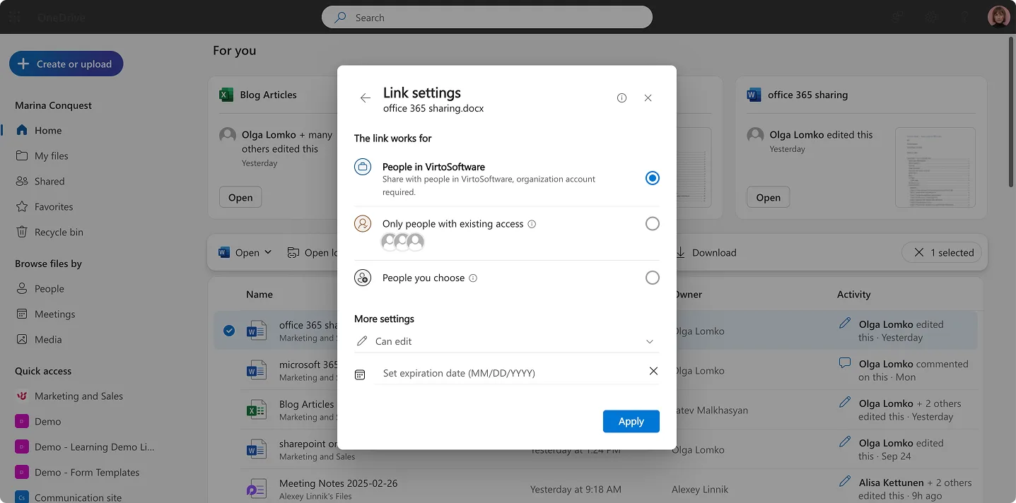 Exploring ‘Link settings’ while sharing a filefolder