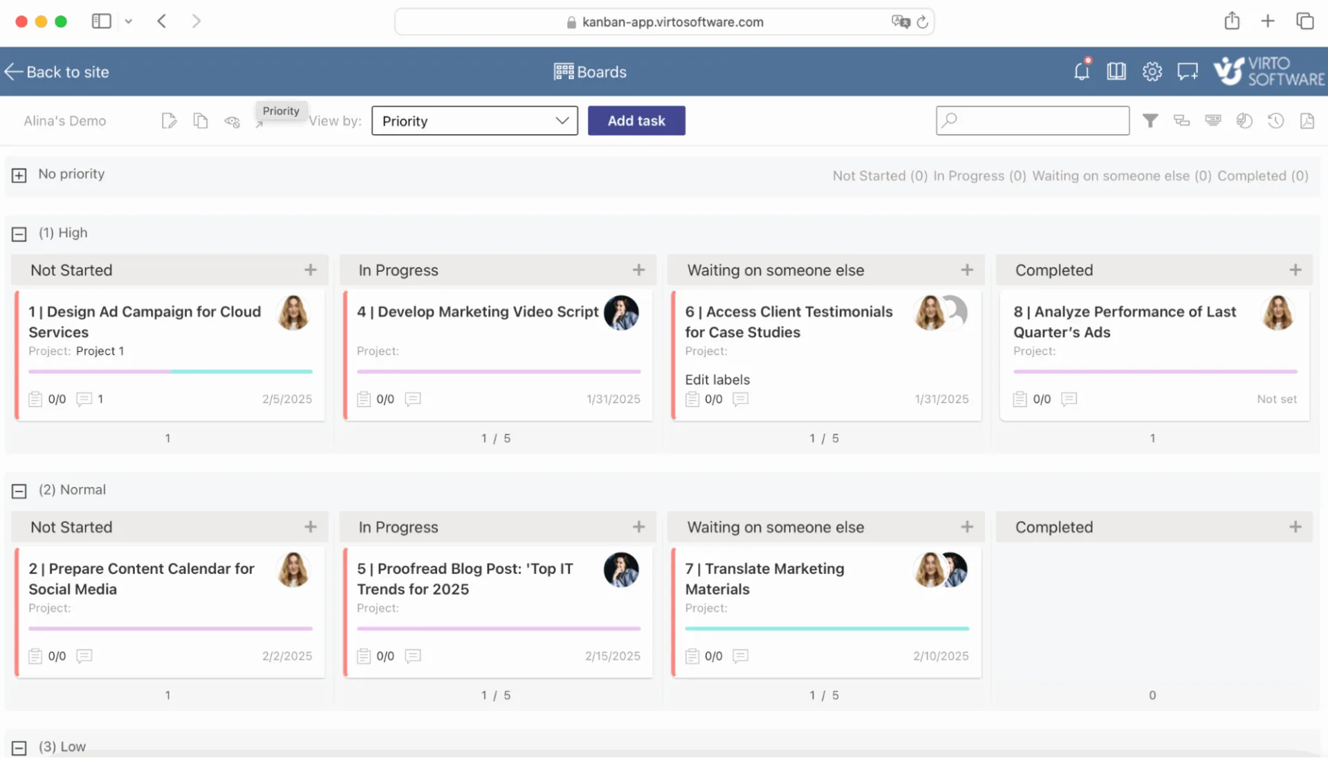 Virto Kanban Board example
