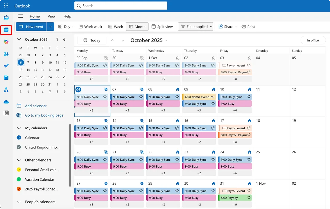 Outlook calendar location