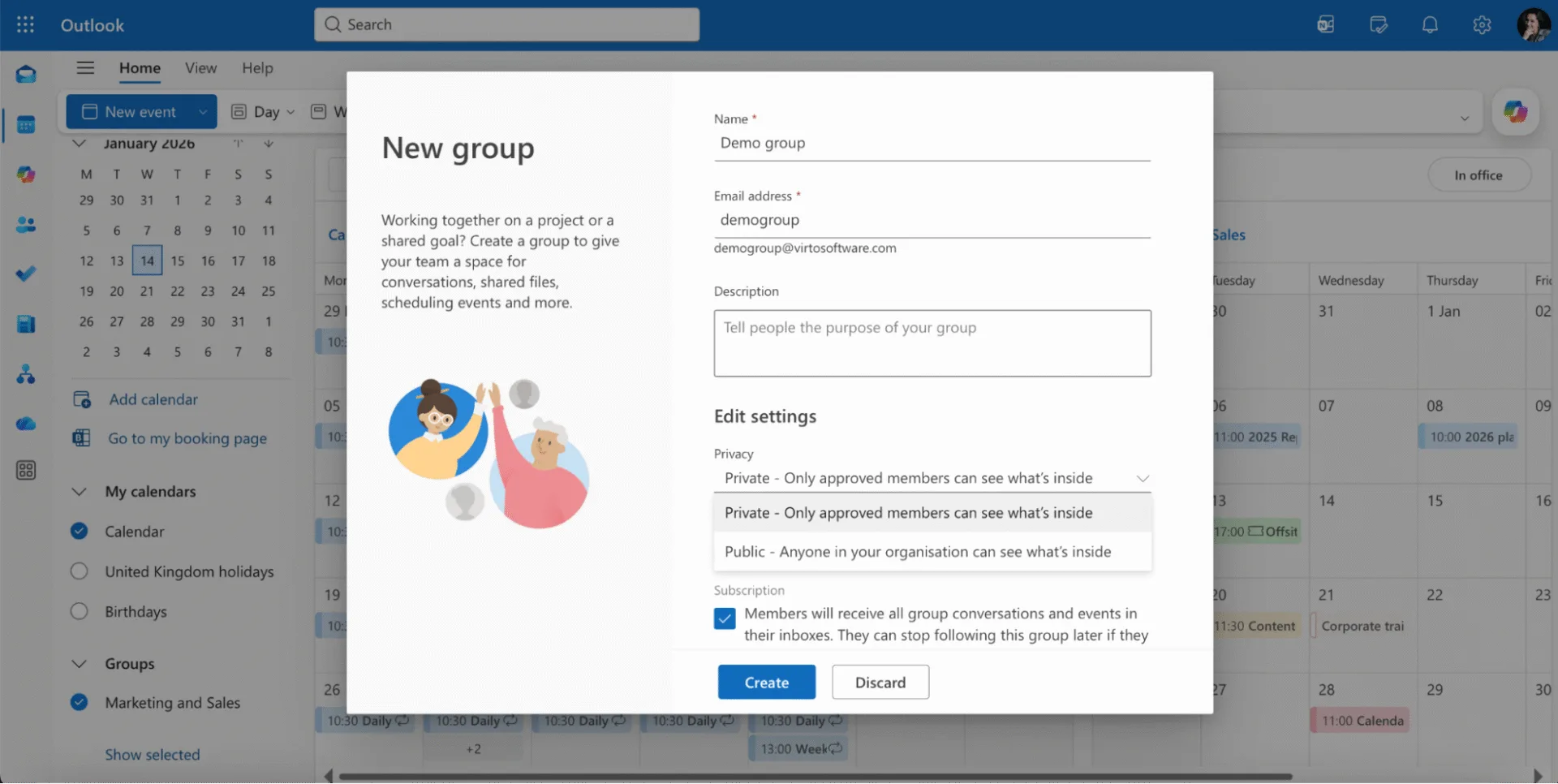 How to create a group in Outlook