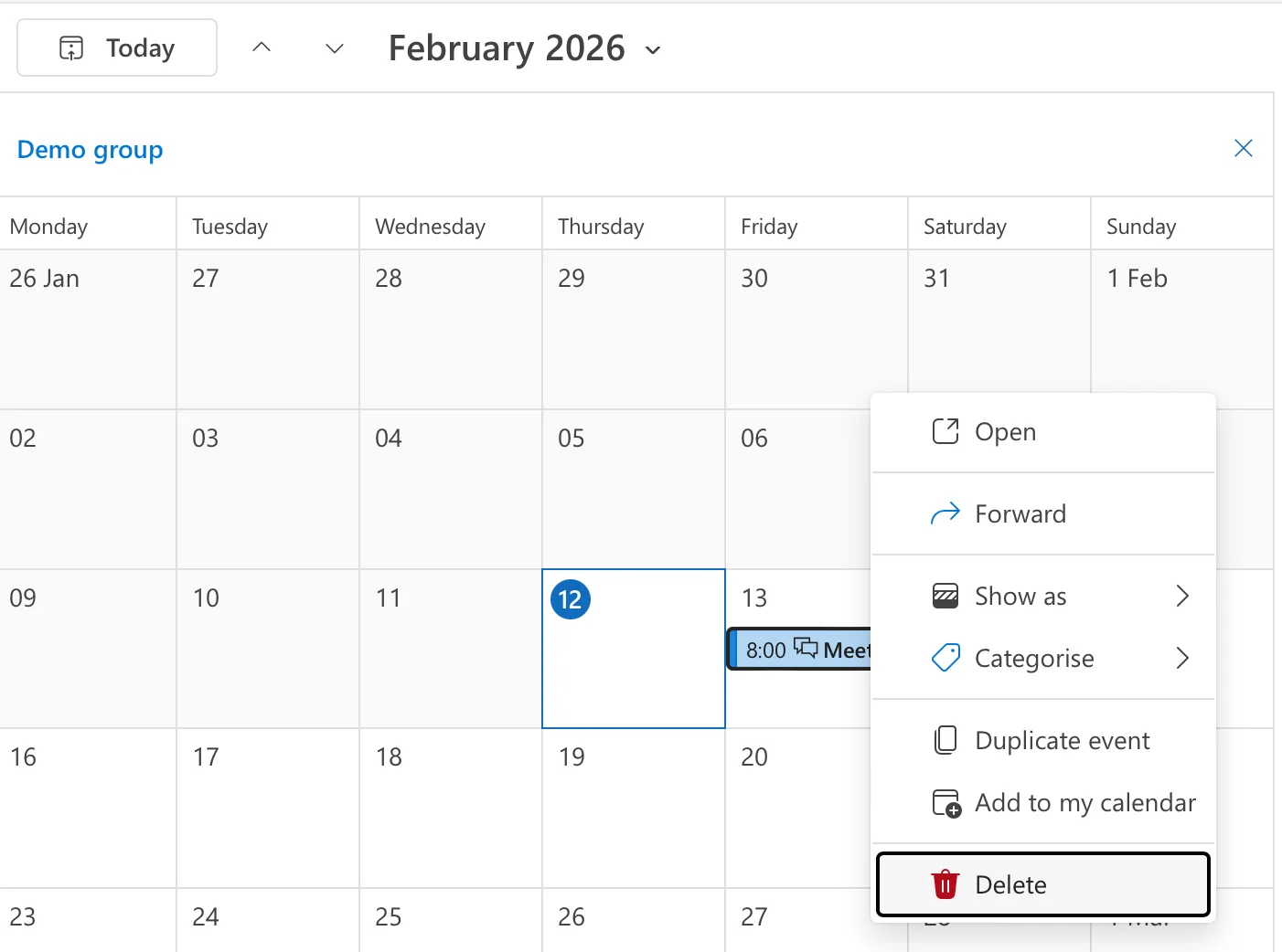 How to delete event in Outlook