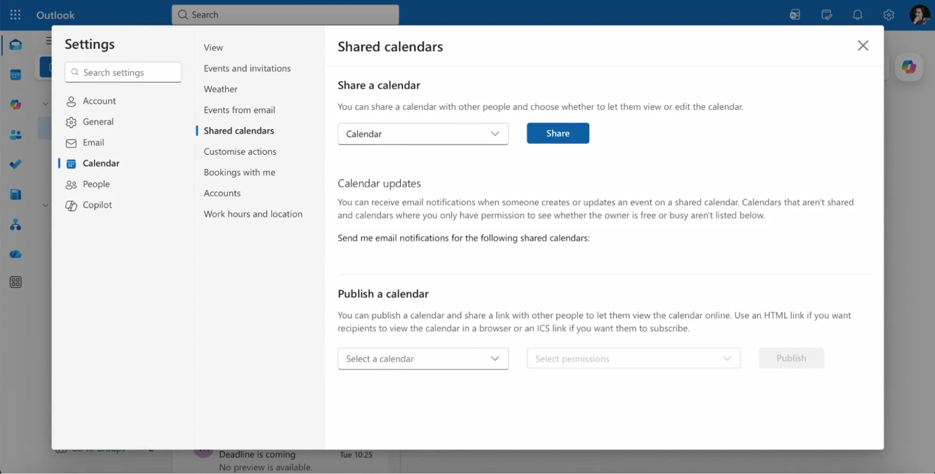Shared calendar in Outlook